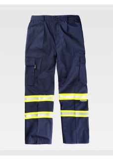 PANTALONE DA LAVORO MULTITASCHE BANDE RIFRANGENTI FLUORESCENTI B1436