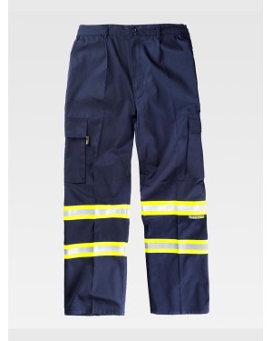 PANTALONE DA LAVORO MULTITASCHE BANDE RIFRANGENTI FLUORESCENTI B1436