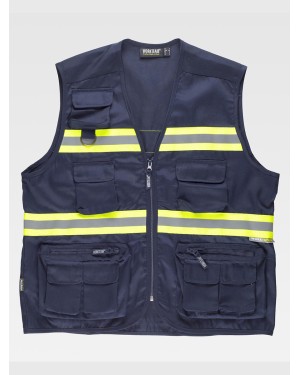 GILET MULTITASCHE LEGGERO BANDE RIFRANGENTI FLUORESCENTI S3136